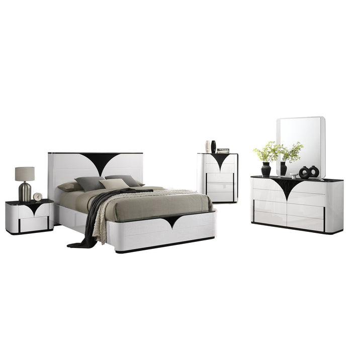 Chintaly OTTAWA 4-Piece King Size Bedroom Set w/ Bed, Dresser, Mirror & 1 Nightstand