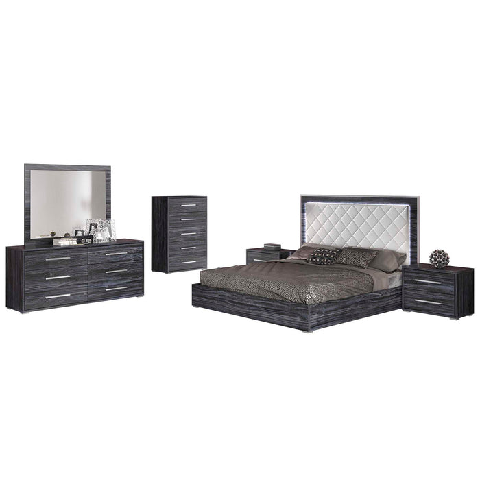 Chintaly NAPLES 5-Piece Queen Size Bedroom Set w/ Bed, Dresser, Mirror & 2 Nightstands