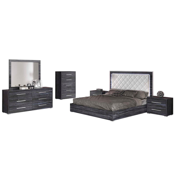 Chintaly NAPLES 5-Piece King Size Bedroom Set w/ Bed, Dresser, Mirror & 2 Nightstands