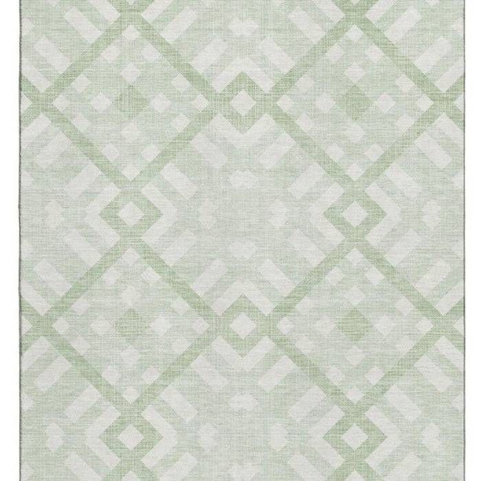 10' X 14' Geometric Washable Area Rug With UV Protection (651400) - Mint Green / Ivory