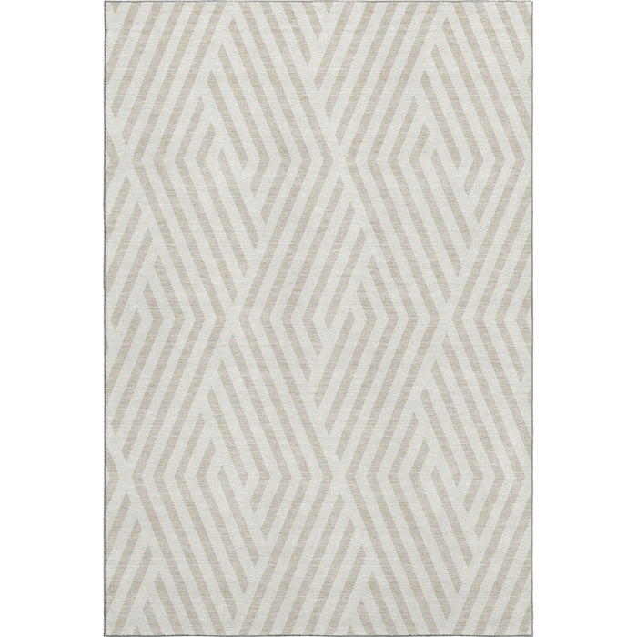 8' X 10' Geometric Washable Area Rug With UV Protection (648548) - Ivory / Beige