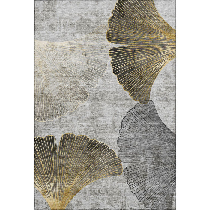 10' X 14' Floral Washable Area Rug With UV Protection (652767) - Gray / Gold / Ivory