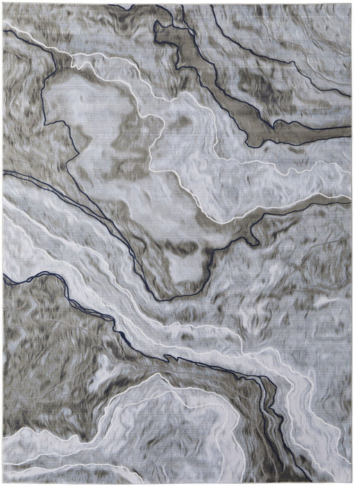 8' x 11' Abstract Power Loom Area Rug - Ivory Blue And Gray