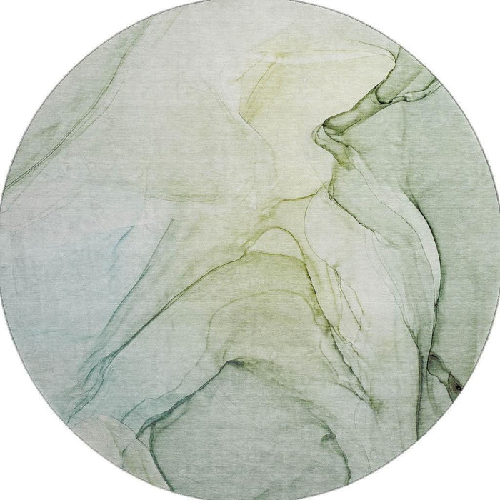 8' Abstract Washable Round Rug With UV Protection (646629) - Green / Ivory