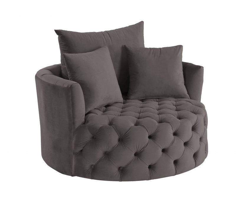 Velvet Solid Color Swivel Barrel Chair - Gray