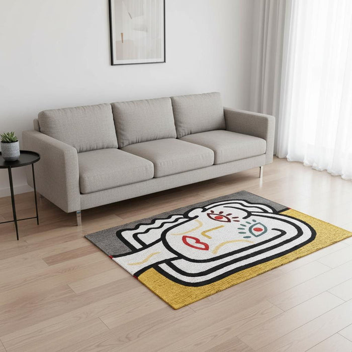 5' X 7' Abstract Washable Area Rug (551705) - White