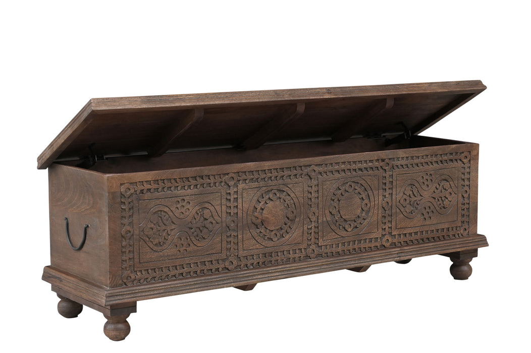 54" Solid Wood Medallion Storage Ottoman - Brown