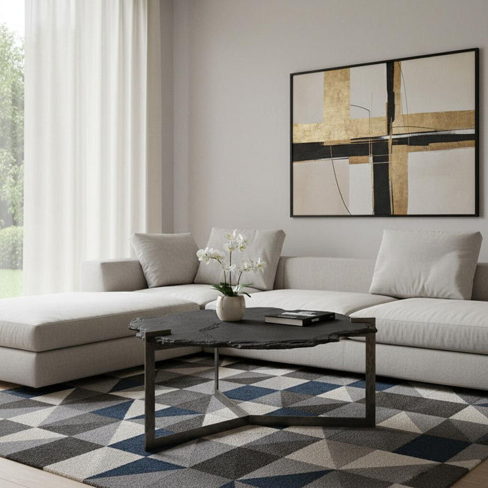 Stone And Iron Free Form Distressed Coffee Table - Black And Gold