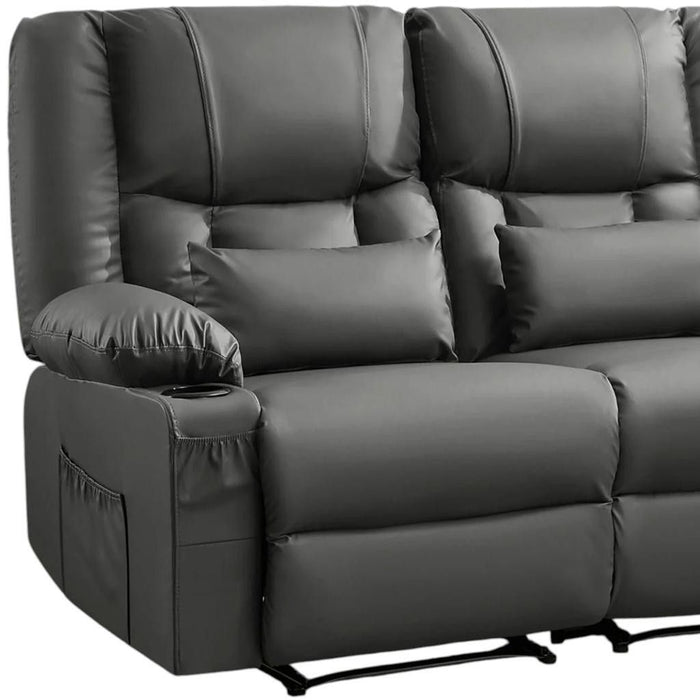 Faux Leather Manual Reclining Loveseat With Storage Toss Pillows - Gray