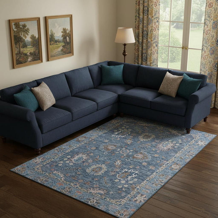 10' X 14' Oriental Washable Area Rug With UV Protection (717959) - Blue / Taupe
