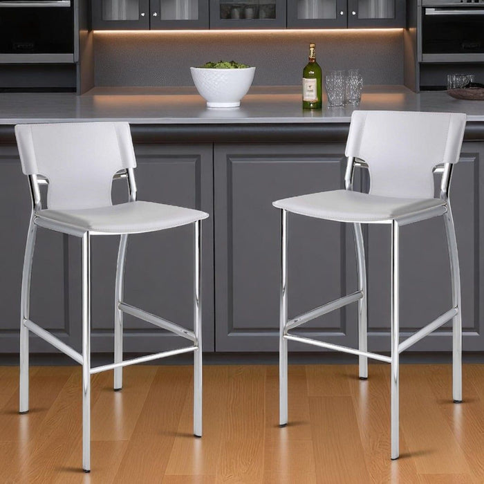 29" Metal And Faux Leather Low Back Bar Height Bar Chairs (Set of 2) - White