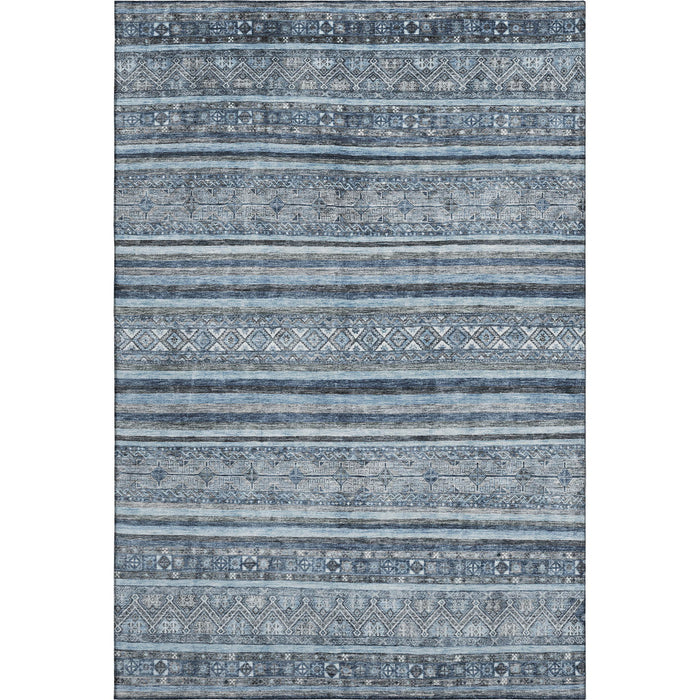10' X 14' Striped Washable Area Rug With UV Protection (696176) - Blue / Gray