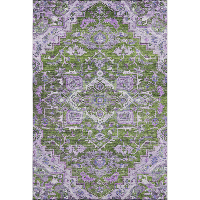 10' X 14' Floral Medallion Washable Area Rug With UV Protection - Olive Green