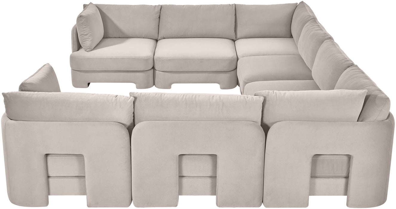 Meridian Furniture Hammond velvet performance fabric 8-piece U-shaped sectional sofa with plush upholstery and modern design.