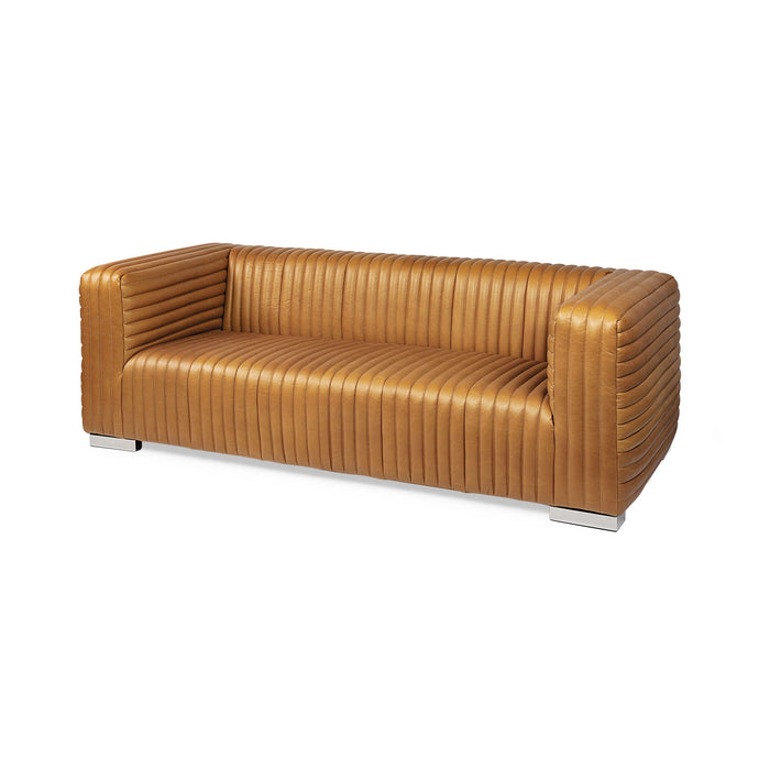 Leather And Solid Wood Sofa - Brown