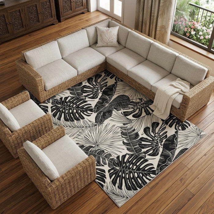 10' X 14' Geometric Washable Area Rug With UV Protection (646403) - Midnight / Ivory