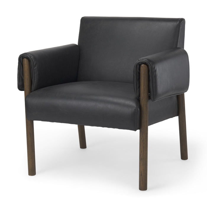 Faux Leather And Solid Wood Arm Chair - Black / Dark Brown