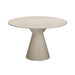 Round beige TOV Furniture Fern textured faux plaster concrete dining table suitable for indoor and outdoor use.