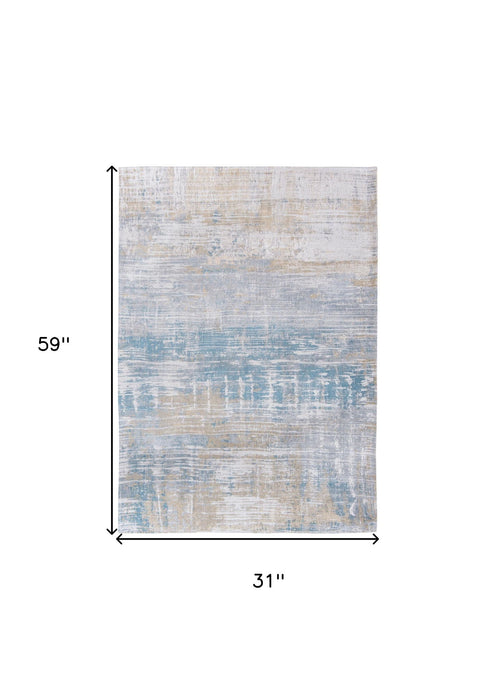 3' x 5' Abstract Non Skid Area Rug - Blue And Yellow