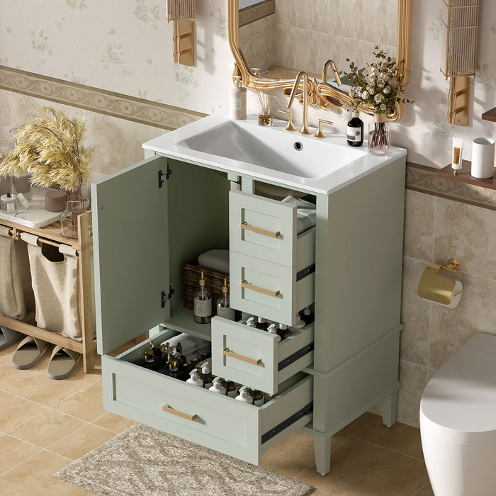 Modern Giga bathroom vanity with sink, solid wood frame, soft closing door, and three drawers for stylish bathroom storage.