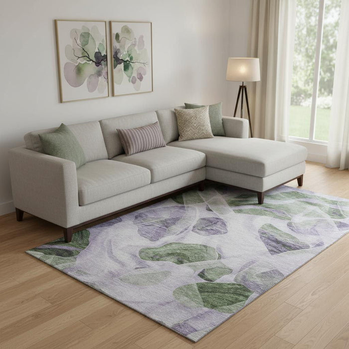 10' X 14' Abstract Washable Area Rug With UV Protection (706169) - Lavender / Green / Ivory