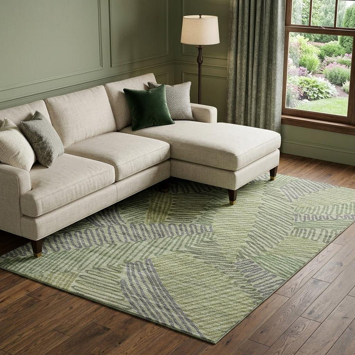 9' X 12' Botanical Leaves Washable Area Rug With UV Protection (644999) - Green / Gray