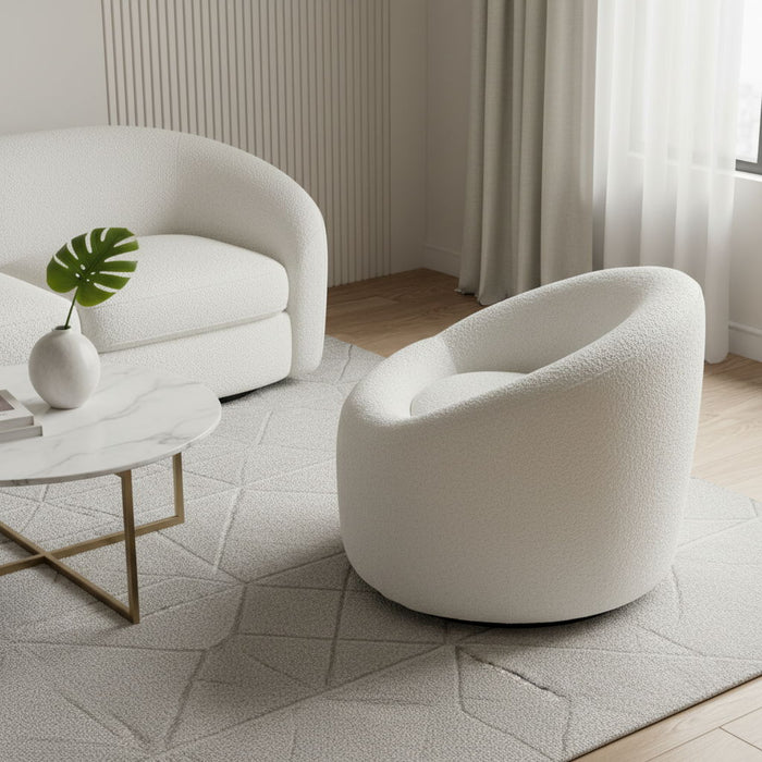 Boucle Swivel Lounge Chair - White