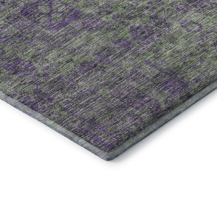 8' X 10' Floral Washable Area Rug With UV Protection (653378) - Fern Green / Purple