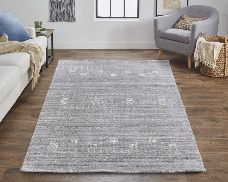 9' x 12' Wool Hand Knotted Stain Resistant Area Rug - Gray And Ivory