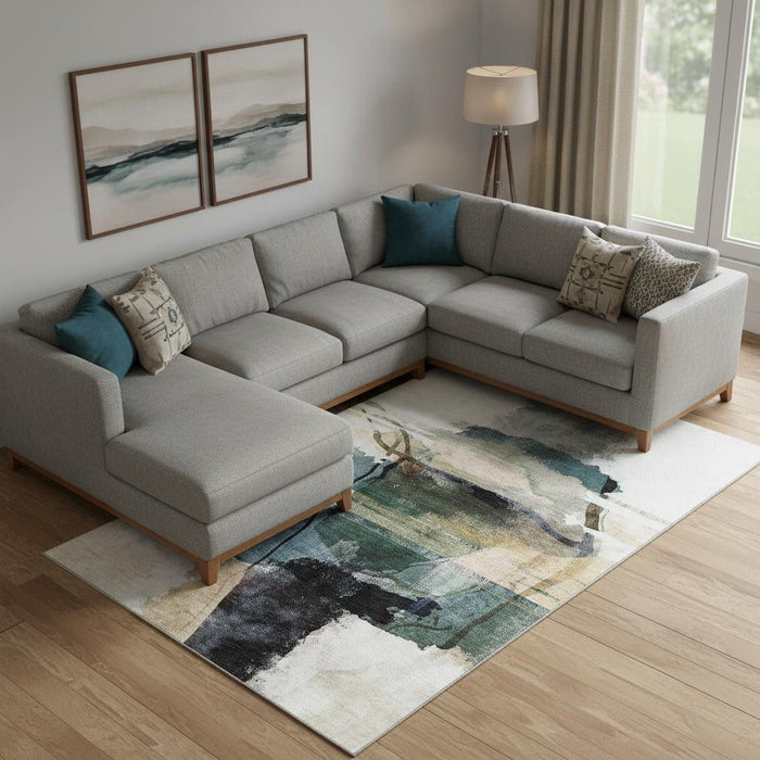 10' X 14' Abstract Washable Area Rug With UV Protection (715387) - Green / Ivory