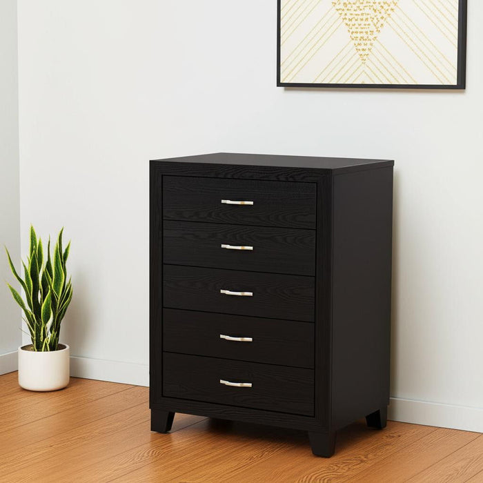 49" Wood Five Drawer Dresser - Black