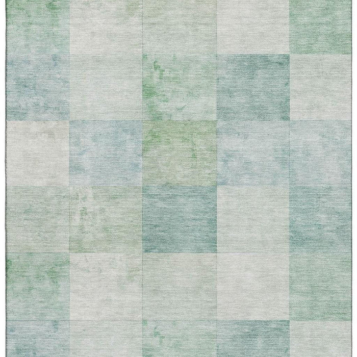 10' X 14' Geometric Washable Area Rug With UV Protection (692559) - Pale Aqua / Mint Green / Ivory
