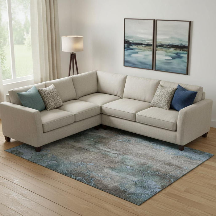 10' X 14' Floral Washable Area Rug With UV Protection (706331) - Taupe / Blue