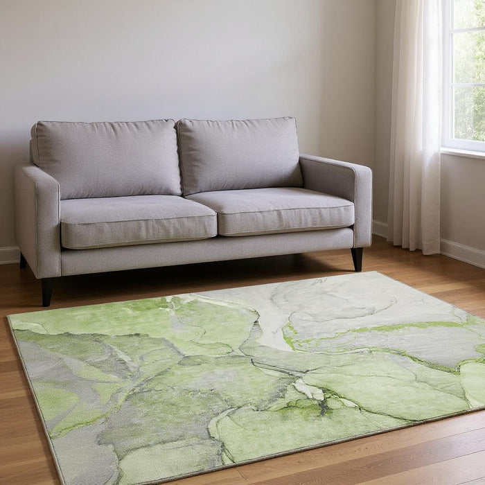 5' X 8' Abstract Washable Area Rug With UV Protection (646824) - Green / Gray / Ivory