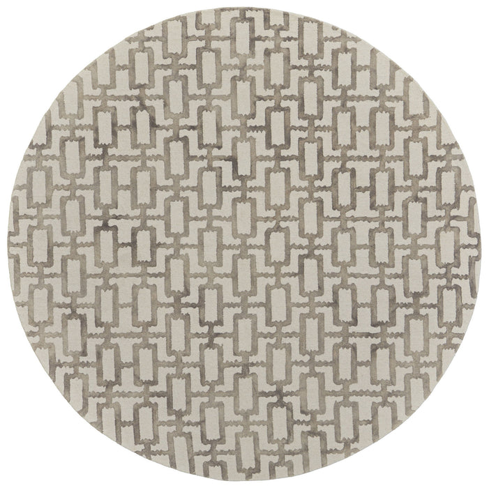 10' Round Trellis Hand Tufted Area Rug - Ivory And Tan