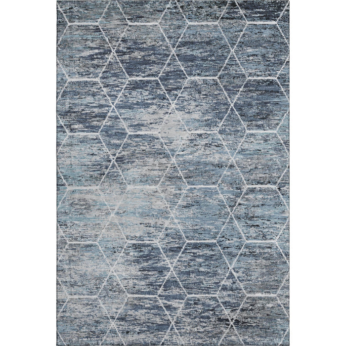 10' X 14' Geometric Washable Area Rug With UV Protection (699184) - Blue / Ivory / Gray
