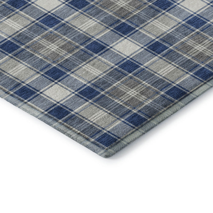 10' X 14' Abstract Geometric Washable Area Rug With UV Protection (701894) - Navy Blue / Ivory / Gray
