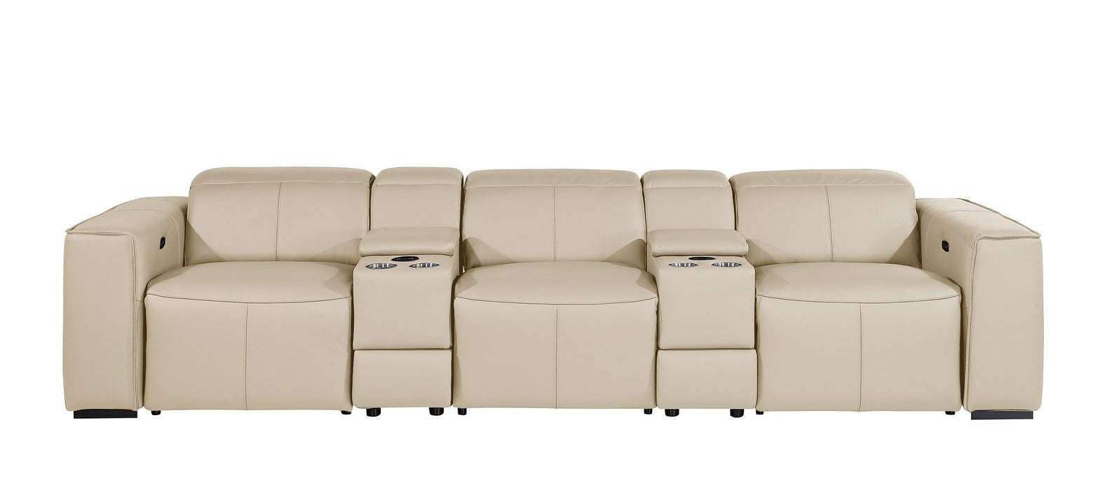 Top Grain Leather Reclining Metal USB Sofa (720393) - Beige