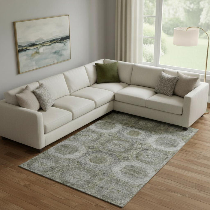 10' X 14' Abstract Geometric Washable Area Rug With UV Protection (708970) - Pewter / Gray / Beige