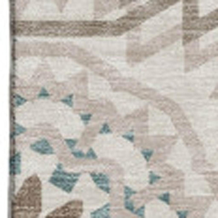 10' X 14' Geometric Washable Area Rug With UV Protection (652191) - Beige / Teal / Brown