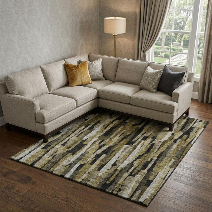 10' X 14' Striped Washable Area Rug With UV Protection (683782) - Brown / Charcoal / Gray