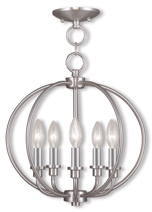 15" Five Light Dimmable Chandelier With Shades - Nickel