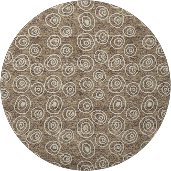 8' Polka Dot Washable Round Rug With UV Protection - Brown And Ivory