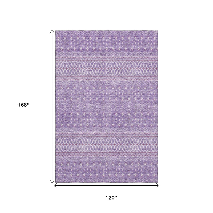10' X 14' Tribal Washable Area Rug With UV Protection (657179) - Lavender / Ivory