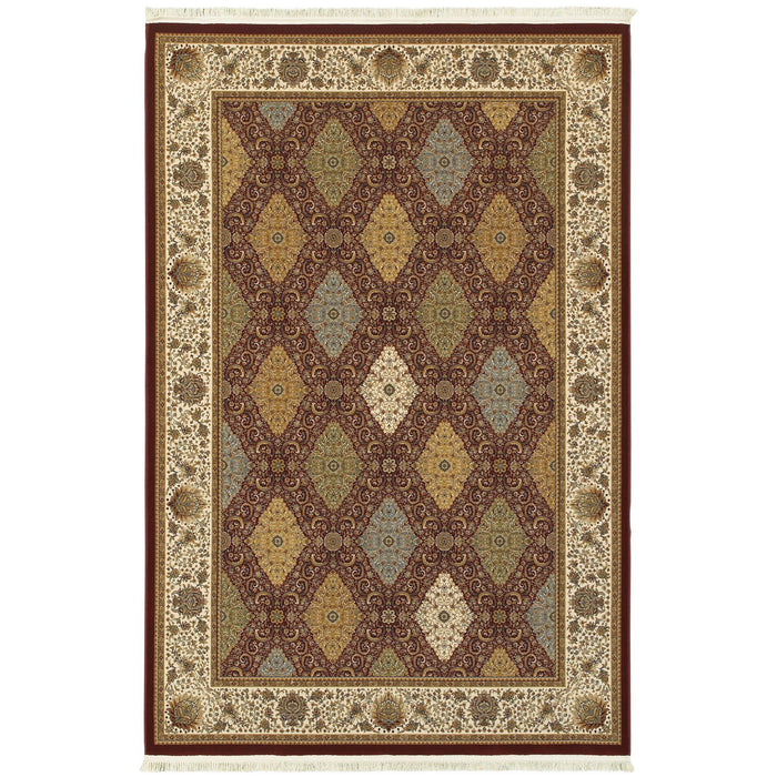 7' X 10' Oriental Area Rug With Fringe (574496) - Red / Tan / Ivory