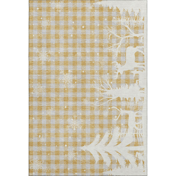 10' X 14' Gingham Washable Area Rug With UV Protection (702317) - Gold / Gray / Ivory
