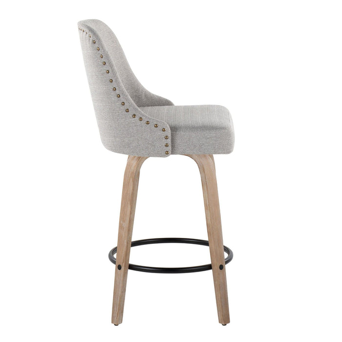 Studded - Marcel Fixed-Height Barstool (Set of 2) - Whitewashed Wood