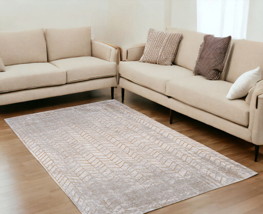 5' x 7' Chevron Non Skid Area Rug - Gray And Yellow