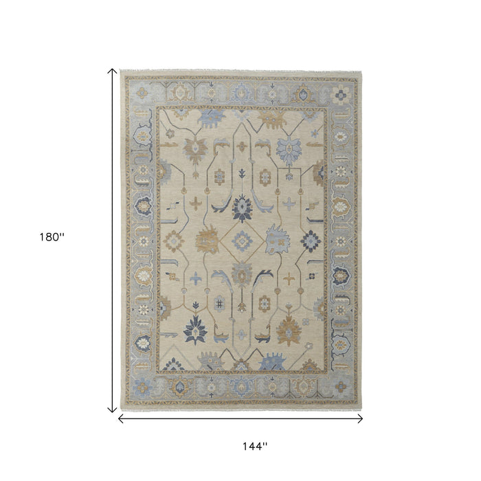 12' X 15' Floral Hand Knotted Area Rug With Fringe - Gray