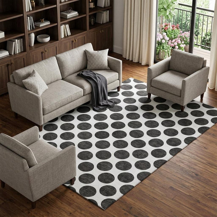 10' X 14' Polka Dot Washable Area Rug With UV Protection (677369) - Black / Ivory